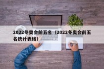 2022冬奥会前五名（2022冬奥会前五名统计表格）