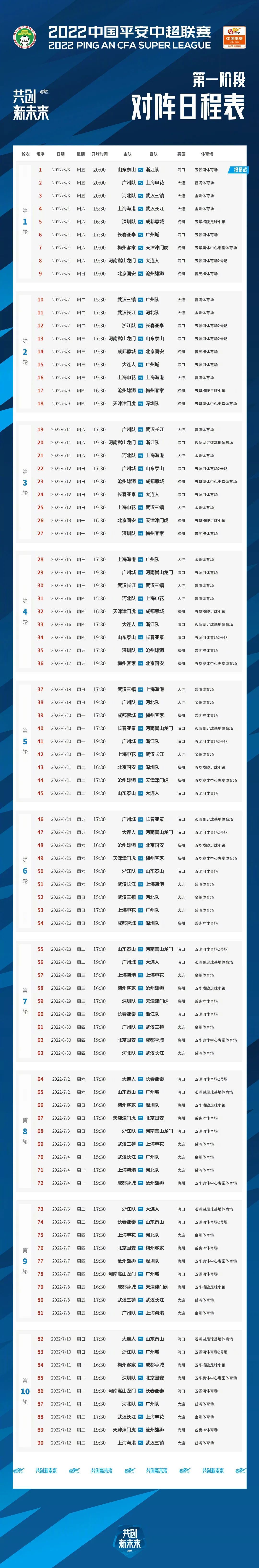 中超2023赛程一览表(中超2023赛程一览表山东鲁能)  第2张