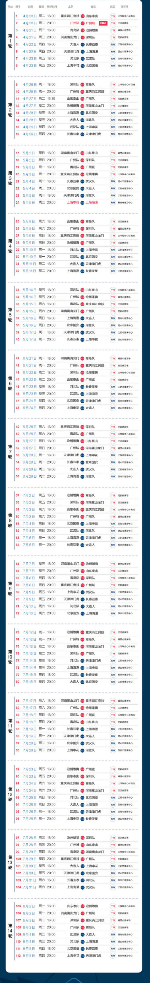 2022年中超联赛赛程表(2022年中超联赛赛程表介绍)  第1张